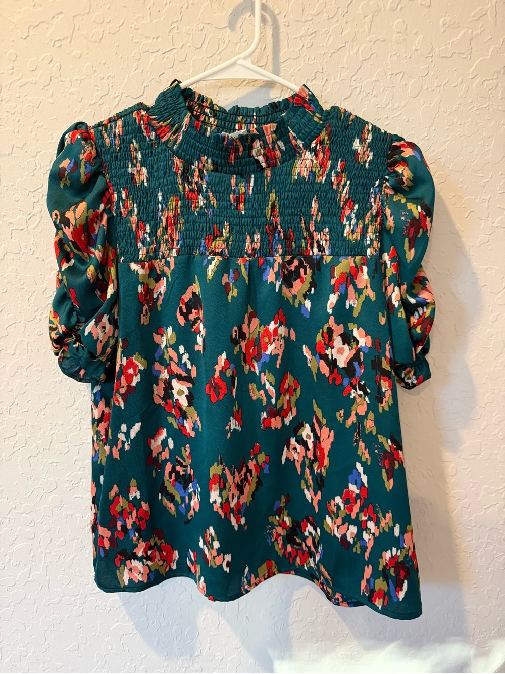 THML Teal Floral Smocked Yoke Women's Top size Medium